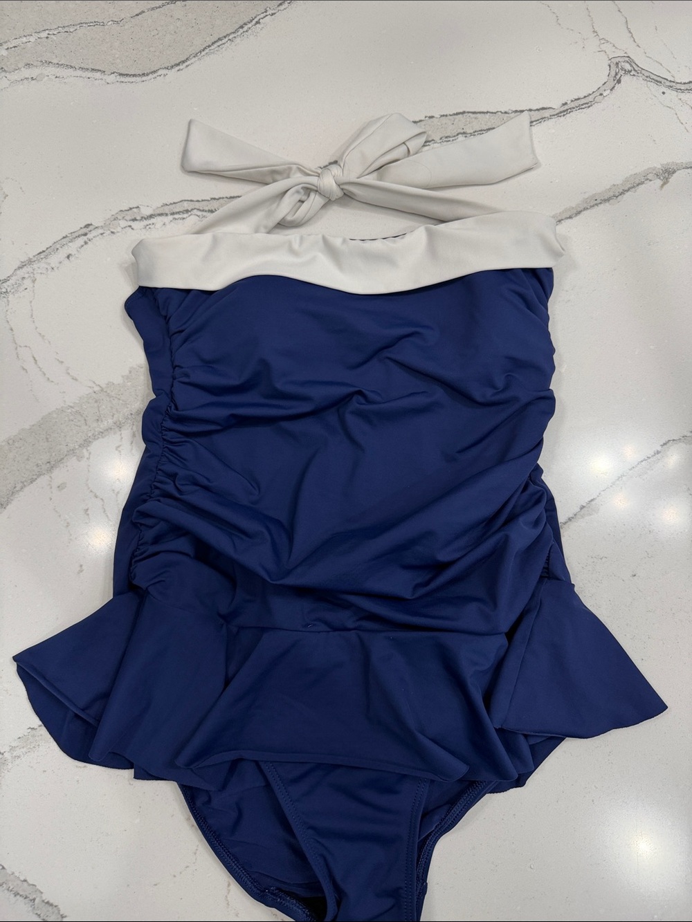 Ralph Lauren Navy One-Piece Swim with White strapless Tie Size 8